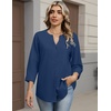 Zeagoo Button Down Shirts for Women 3/4 Sleeve Linen Cotton Top Work Blouse(Navy Blue-sa1)