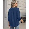 Zeagoo Button Down Shirts for Women 3/4 Sleeve Linen Cotton Top Work Blouse(Navy Blue-sa1)