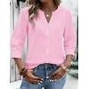 Zeagoo Button Down Shirts for Women 3/4 Sleeve Linen Cotton Top Work Blouse(Pink)