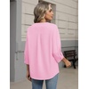 Zeagoo Button Down Shirts for Women 3/4 Sleeve Linen Cotton Top Work Blouse(Pink)