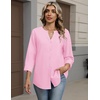 Zeagoo Button Down Shirts for Women 3/4 Sleeve Linen Cotton Top Work Blouse(Pink)
