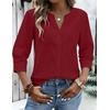 Zeagoo Button Down Shirts for Women 3/4 Sleeve Linen Cotton Top Work Blouse(Red)