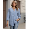 Zeagoo Button Down Shirts for Women 3/4 Sleeve Linen Cotton Top Work Blouse(Stripes-tz273)
