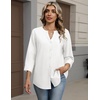 Zeagoo Button Down Shirts for Women 3/4 Sleeve Linen Cotton Top Work Blouse(White)
