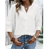 Zeagoo Button Down Shirts for Women 3/4 Sleeve Linen Cotton Top Work Blouse(White)