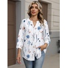 Zeagoo Button Down Shirts for Women 3/4 Sleeve Linen Cotton Top Work Blouse(White Flowers-bf290)