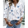 Zeagoo Button Down Shirts for Women 3/4 Sleeve Linen Cotton Top Work Blouse(White Flowers-bf290)