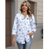 Zeagoo Button Down Shirts for Women 3/4 Sleeve Linen Cotton Top Work Blouse(White Flowers-bf361)