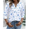 Zeagoo Button Down Shirts for Women 3/4 Sleeve Linen Cotton Top Work Blouse(White Flowers-bf361)
