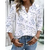 Zeagoo Button Down Shirts for Women 3/4 Sleeve Linen Cotton Top Work Blouse(White Leaf-sp106)