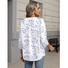 Zeagoo Button Down Shirts for Women 3/4 Sleeve Linen Cotton Top Work Blouse(White Leaf-sp106)