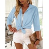 Zeagoo Button Down Shirts for Women 3/4 Sleeve Tops V Neck Collared Blouses Business Casual Outfits(Light Blue)