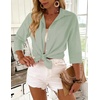 Zeagoo Button Down Shirts for Women 3/4 Sleeve Tops V Neck Collared Blouses Business Casual Outfits(Light Green)