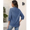 Zeagoo Button Down Shirts for Women 3/4 Sleeve Tops V Neck Collared Blouses Business Casual Outfits(Navy Blue)