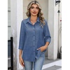 Zeagoo Button Down Shirts for Women 3/4 Sleeve Tops V Neck Collared Blouses Business Casual Outfits(Navy Blue)