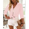 Zeagoo Button Down Shirts for Women 3/4 Sleeve Tops V Neck Collared Blouses Business Casual Outfits(Pink)