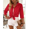 Zeagoo Button Down Shirts for Women 3/4 Sleeve Tops V Neck Collared Blouses Business Casual Outfits(Red)