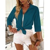 Zeagoo Button Down Shirts for Women 3/4 Sleeve Tops V Neck Collared Blouses Business Casual Outfits(Teal Blue)