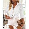 Zeagoo Button Down Shirts for Women 3/4 Sleeve Tops V Neck Collared Blouses Business Casual Outfits(White)