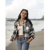 Zeagoo Flannels for Women Cropped Shacket Jacket Fashion Plaid Fall Coat(Ydl4)