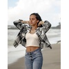 Zeagoo Flannels for Women Cropped Shacket Jacket Fashion Plaid Fall Coat(Ydl4)