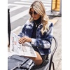 Zeagoo Flannels for Women Cropped Shacket Jacket Fashion Plaid Fall Coat(Z-gz386)