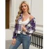 Zeagoo Flannels for Women Cropped Shacket Jacket Fashion Plaid Fall Coat(Z-gz663)