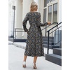 Zeagoo Long Sleeve Dresses for Women 2026 Fall Winter Casual Flowy A-Line Boho Midi Party Long Dress with Pockets(Blue Black Small Floral)