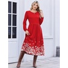 Zeagoo Long Sleeve Dresses for Women 2026 Fall Winter Casual Flowy A-Line Boho Midi Party Long Dress with Pockets(Christmas Snow)