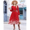 Zeagoo Long Sleeve Dresses for Women 2026 Fall Winter Casual Flowy A-Line Boho Midi Party Long Dress with Pockets(Christmas Snow)