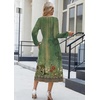 Zeagoo Long Sleeve Dresses for Women 2026 Fall Winter Casual Flowy A-Line Boho Midi Party Long Dress with Pockets(Green Print)