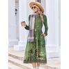 Zeagoo Long Sleeve Dresses for Women 2026 Fall Winter Casual Flowy A-Line Boho Midi Party Long Dress with Pockets(Green Print)