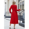 Zeagoo Long Sleeve Dresses for Women 2026 Fall Winter Casual Flowy A-Line Boho Midi Party Long Dress with Pockets(Red)