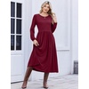 Zeagoo Long Sleeve Dresses for Women 2026 Fall Winter Casual Flowy A-Line Boho Midi Party Long Dress with Pockets(Wine Red)