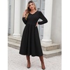Zeagoo Long Sleeve Midi Dress with Pockets Fall V Neck A-Line Casual Women(Black)