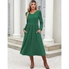 Zeagoo Long Sleeve Midi Dress with Pockets Fall V Neck A-Line Casual Women(Dark Green)