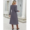 Zeagoo Long Sleeve Midi Dress with Pockets Fall V Neck A-Line Casual Women(Dark Grey)