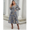 Zeagoo Long Sleeve Midi Dress with Pockets Fall V Neck A-Line Casual Women(Ethnic Print)