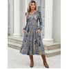 Zeagoo Long Sleeve Midi Dress with Pockets Fall V Neck A-Line Casual Women(Ethnic Print)