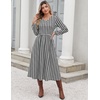 Zeagoo Long Sleeve Midi Dress with Pockets Fall V Neck A-Line Casual Women(Houndstooth)