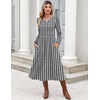 Zeagoo Long Sleeve Midi Dress with Pockets Fall V Neck A-Line Casual Women(Houndstooth)