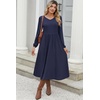 Zeagoo Long Sleeve Midi Dress with Pockets Fall V Neck A-Line Casual Women(Navy Blue)