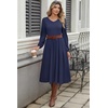 Zeagoo Long Sleeve Midi Dress with Pockets Fall V Neck A-Line Casual Women(Navy Blue)