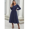 Zeagoo Long Sleeve Midi Dress with Pockets Fall V Neck A-Line Casual Women(Navy Blue)