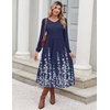 Zeagoo Long Sleeve Midi Dress with Pockets Fall V Neck A-Line Casual Women(Navy Blue Floral)