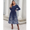 Zeagoo Long Sleeve Midi Dress with Pockets Fall V Neck A-Line Casual Women(Navy Blue Floral)