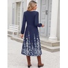 Zeagoo Long Sleeve Midi Dress with Pockets Fall V Neck A-Line Casual Women(Navy Blue Floral)