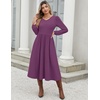 Zeagoo Long Sleeve Midi Dress with Pockets Fall V Neck A-Line Casual Women(Purple)