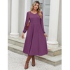 Zeagoo Long Sleeve Midi Dress with Pockets Fall V Neck A-Line Casual Women(Purple)