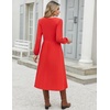 Zeagoo Long Sleeve Midi Dress with Pockets Fall V Neck A-Line Casual Women(Red)